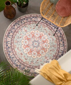 Vintage outdoor rug​ round - Valenca Nova sage green/red - sfeer