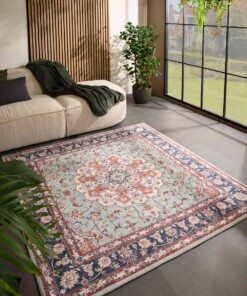 Square outdoor rug vintage - Valenca Nova sage green/red - sfeer, thumbnail