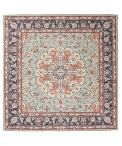Square outdoor rug vintage - Valenca Nova sage green/red - overzicht, thumbnail