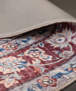 Oval outdoor rug vintage - Valenca Nova cream/red - close up, thumbnail