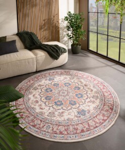 Vintage outdoor rug​ round - Valenca Nova cream/red - sfeer