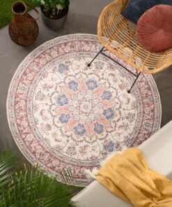 Vintage outdoor rug​ round - Valenca Nova cream/red - sfeer