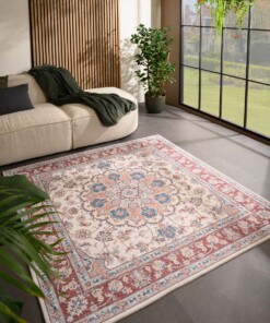 Square outdoor rug vintage - Valenca Nova cream/red - sfeer, thumbnail