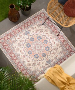 Square outdoor rug vintage - Valenca Nova cream/red - sfeer, thumbnail