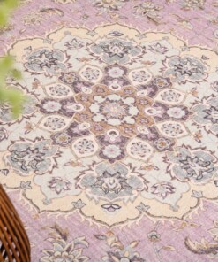 Oval outdoor rug vintage - Valenca Nova purple/pink - close up, thumbnail