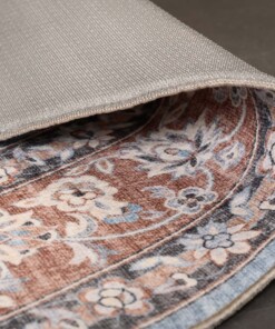 Oval outdoor rug vintage - Valenca Nova light blue/beige - close up, thumbnail