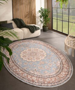 Oval outdoor rug vintage - Valenca Nova light blue/beige - sfeer
