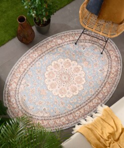 Oval outdoor rug vintage - Valenca Nova light blue/beige - sfeer