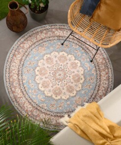 Vintage outdoor rug​ round - Valenca Nova light blue/beige - sfeer