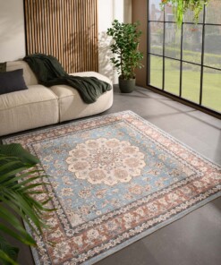 Square outdoor rug vintage - Valenca Nova light blue/beige - sfeer, thumbnail