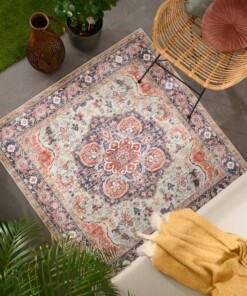 Square outdoor rug vintage - Valenca Fino green/blue - sfeer, thumbnail