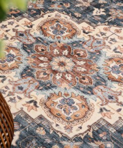 Vintage outdoor rug​ round - Valenca Fino gold/blue