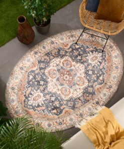 Oval outdoor rug vintage - Valenca Fino gold/blue - sfeer