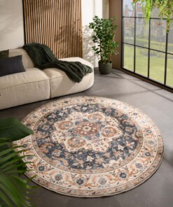 Vintage outdoor rug​ round - Valenca Fino gold/blue - sfeer