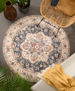 Vintage outdoor rug​ round - Valenca Fino gold/blue - sfeer