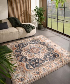 Square outdoor rug vintage - Valenca Fino gold/blue - sfeer, thumbnail