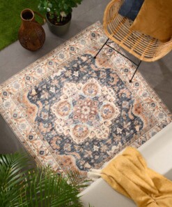 Square outdoor rug vintage - Valenca Fino gold/blue - sfeer, thumbnail