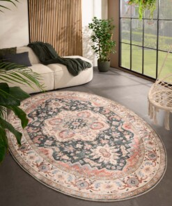 Oval outdoor rug vintage - Valenca Fino green/red - sfeer