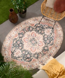 Oval outdoor rug vintage - Valenca Fino green/red - sfeer