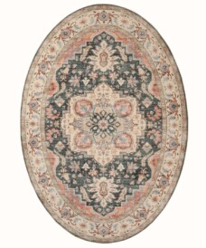Oval outdoor rug vintage - Valenca Fino green/red - overzicht, thumbnail