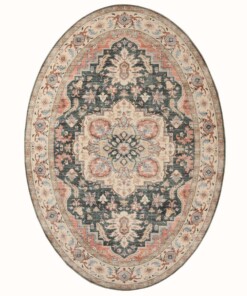 Oval outdoor rug vintage - Valenca Fino green/red - overzicht