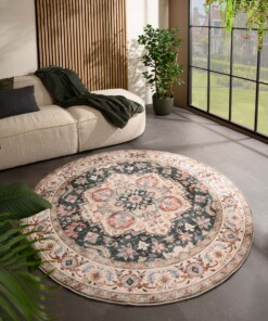 Vintage outdoor rug​ round - Valenca Fino green/red - sfeer