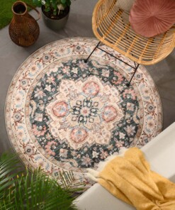 Vintage outdoor rug​ round - Valenca Fino green/red - sfeer