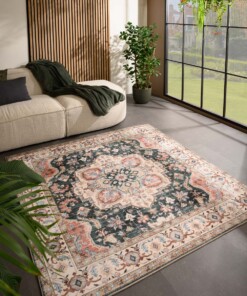 Square outdoor rug vintage - Valenca Fino green/red - sfeer, thumbnail