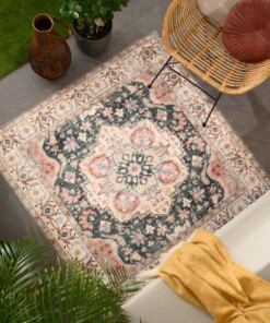 Square outdoor rug vintage - Valenca Fino green/red - sfeer, thumbnail