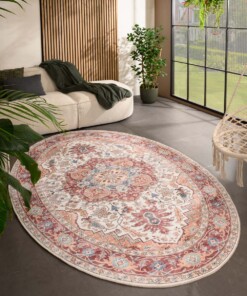 Oval outdoor rug vintage - Valenca Fino cream/red - sfeer