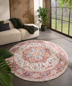 Vintage outdoor rug​ round - Valenca Fino cream/red - sfeer