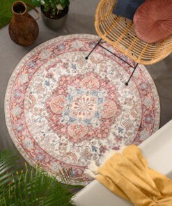 Vintage outdoor rug​ round - Valenca Fino cream/red - sfeer