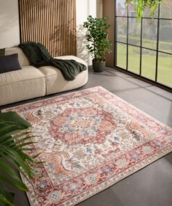 Square outdoor rug vintage - Valenca Fino cream/red - sfeer, thumbnail