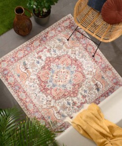 Square outdoor rug vintage - Valenca Fino cream/red - sfeer, thumbnail