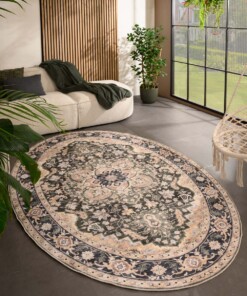 Oval outdoor rug vintage - Valenca Fino beige/green - sfeer, thumbnail