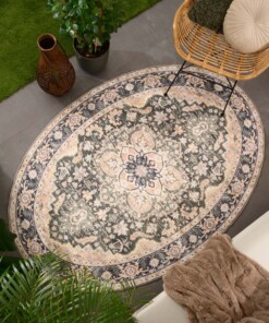 Oval outdoor rug vintage - Valenca Fino beige/green - sfeer, thumbnail