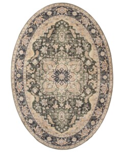 Oval outdoor rug vintage - Valenca Fino beige/green - overzicht, thumbnail