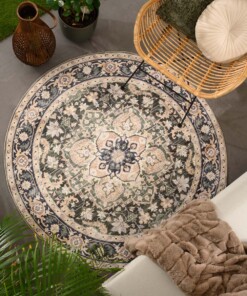 Vintage outdoor rug​ round - Valenca Fino beige/green - sfeer