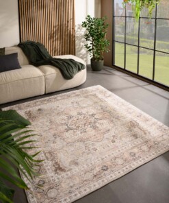 Square outdoor rug vintage - Valenca Fino light grey/beige - sfeer