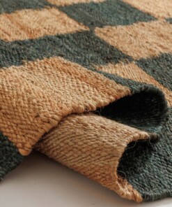 Jute rug - Patch natural/green - close up, thumbnail