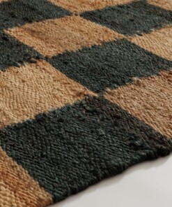 Jute rug - Patch natural/green - close up, thumbnail