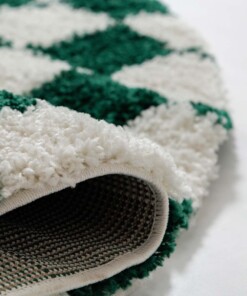 Round checkerboard rug - Check ivory/jade - close up