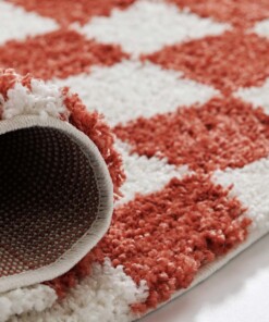 Checkerboard rug - Check ivory/coral - close up, thumbnail