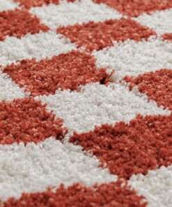 Checkerboard rug - Check ivory/coral - close up