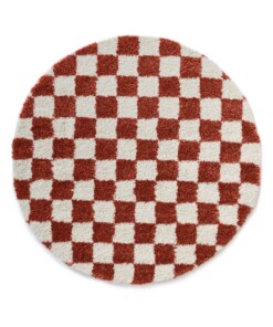 Round checkerboard rug - Check ivory/coral - overzicht