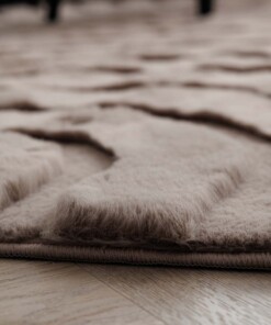 Round fluffy rug - Carvy taupe - close up, thumbnail