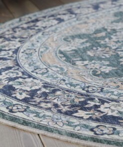 Oval outdoor rug vintage - Valenca Nova dark green - close up, thumbnail