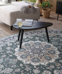 Oval outdoor rug vintage - Valenca Nova dark green - close up, thumbnail