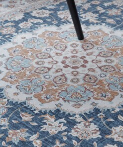 Oval outdoor rug vintage - Valenca Nova gold/blue - close up, thumbnail