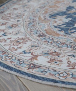 Oval outdoor rug vintage - Valenca Nova gold/blue - close up, thumbnail